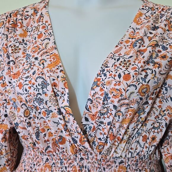 Old Navy Smocked Floral Cottagecore Midi Dress XXL Tradwife Long Sleeves - Picture 8 of 14